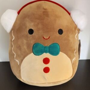 Squishmallow Jordon the Gingerbread Boy Plush with Bow Tie and Ear Muffs,NWT.